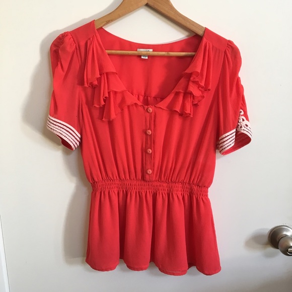 Anthropologie Odille Coral Vintage Inspired Top 10 - Picture 2 of 8